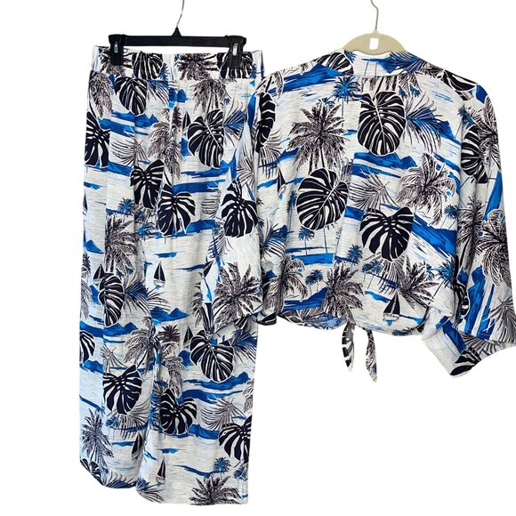 C&C California Womens Top Pant Set Size L Multicolor Crop Front Tie Wide Leg New - Picture 2 of 11